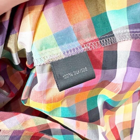 Lafayette New York 148 Square Neck Multicolor Plaid Short Sleeve Belted Blouse 8 - Picture 6 of 8